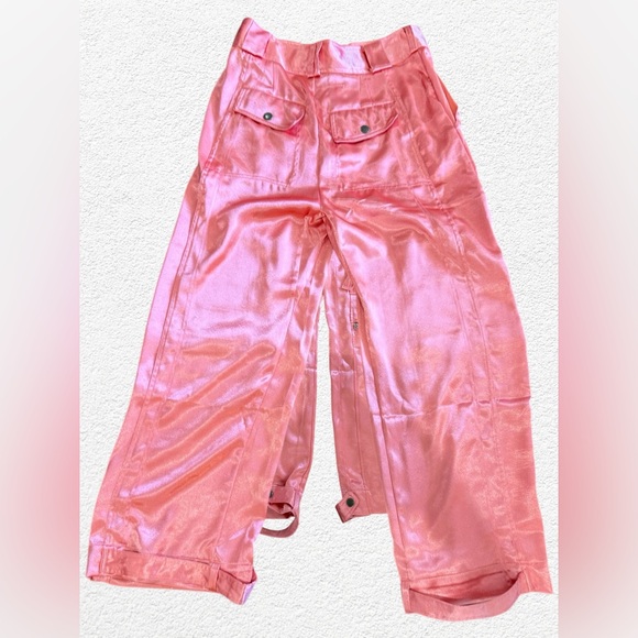 Free People Tried To Tell You Satin Cargo Pants – Crush Blush Pink Size 8 NEW - Picture 6 of 13